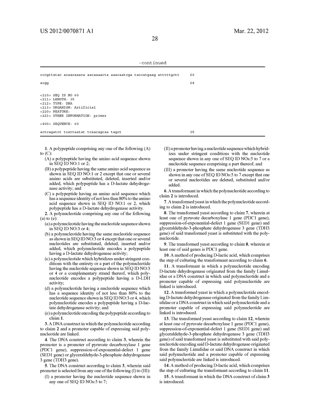 POLYPEPTIDE HAVING D-LACTATE DEHYDROGENASE ACTIVITY, POLYNUCLEOTIDE     ENCODING THE POLYPEPTIDE, AND PROCESS FOR PRODUCTION OF D-LACTIC ACID - diagram, schematic, and image 31