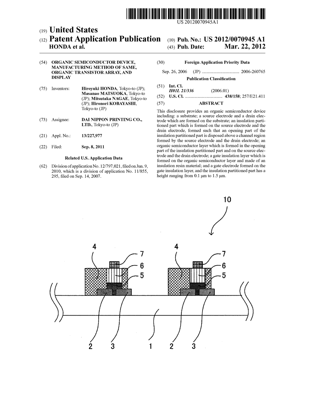 ORGANIC SEMICONDUCTOR DEVICE, MANUFACTURING METHOD OF SAME, ORGANIC     TRANSISTOR ARRAY, AND DISPLAY - diagram, schematic, and image 01