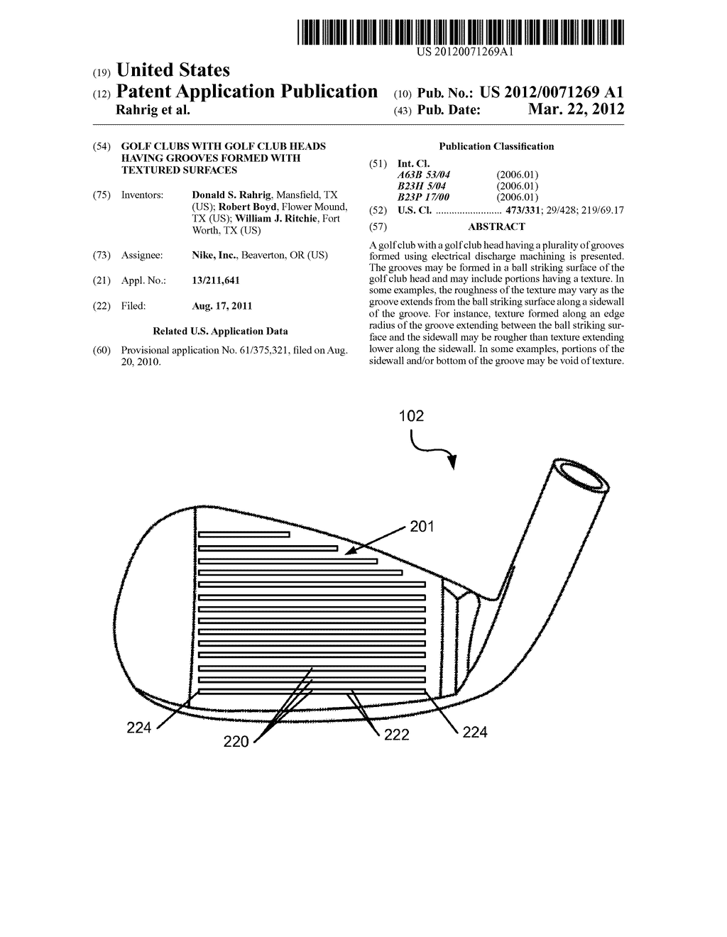 Golf Clubs With Golf Club Heads Having Grooves Formed With Textured     Surfaces - diagram, schematic, and image 01