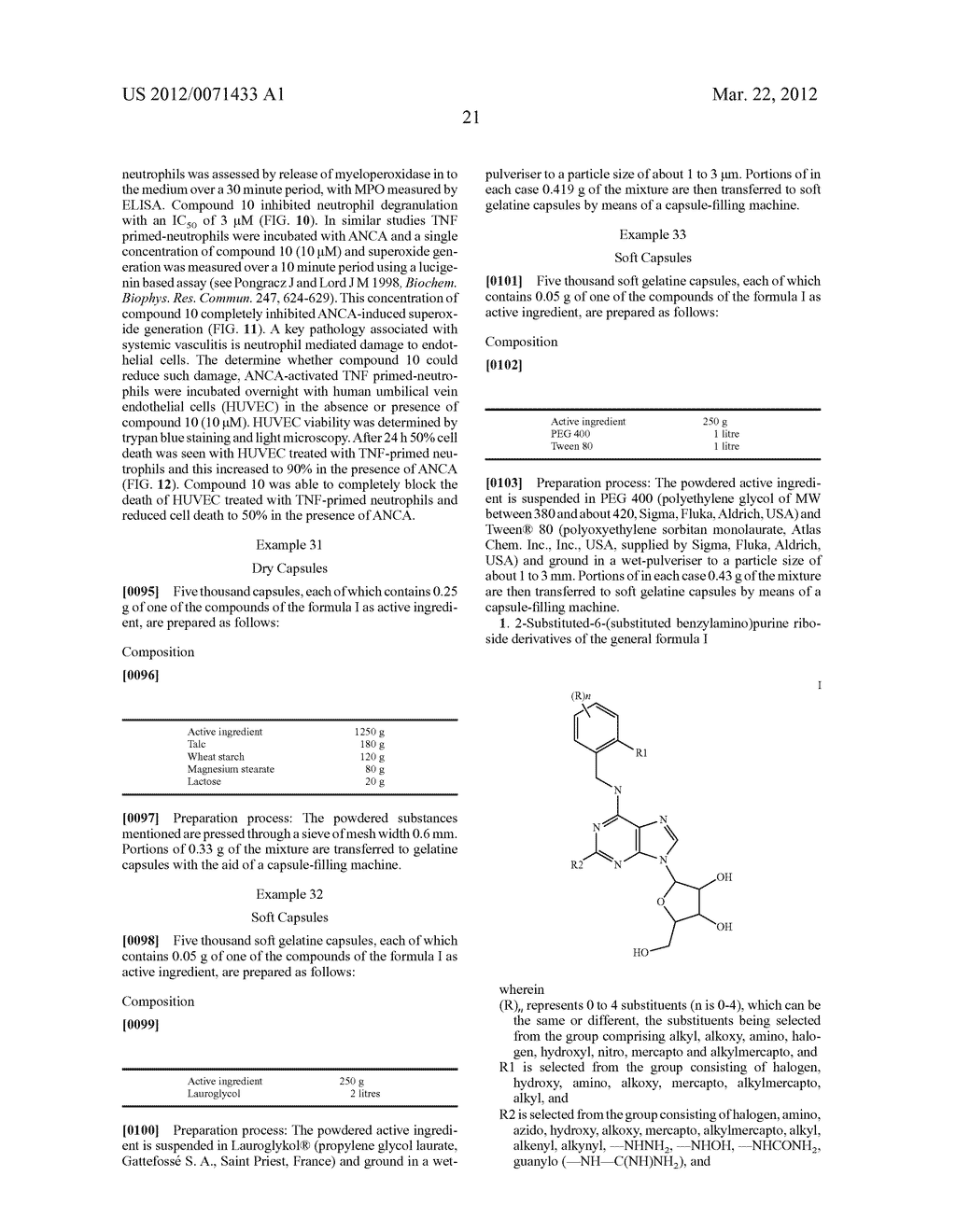 Substituted 6-(Benzylamino) Purine Riboside Derivatives, Use Thereof and     Compositions Containing These Derivatives - diagram, schematic, and image 35