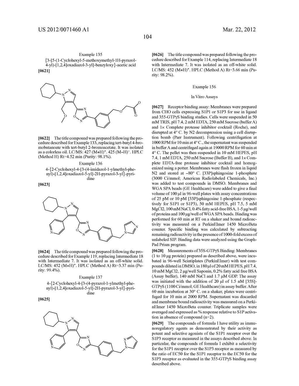 PYRAZOLE OXADIAZOLE DERIVATIVES AS S1P1 AGONISTS - diagram, schematic, and image 105