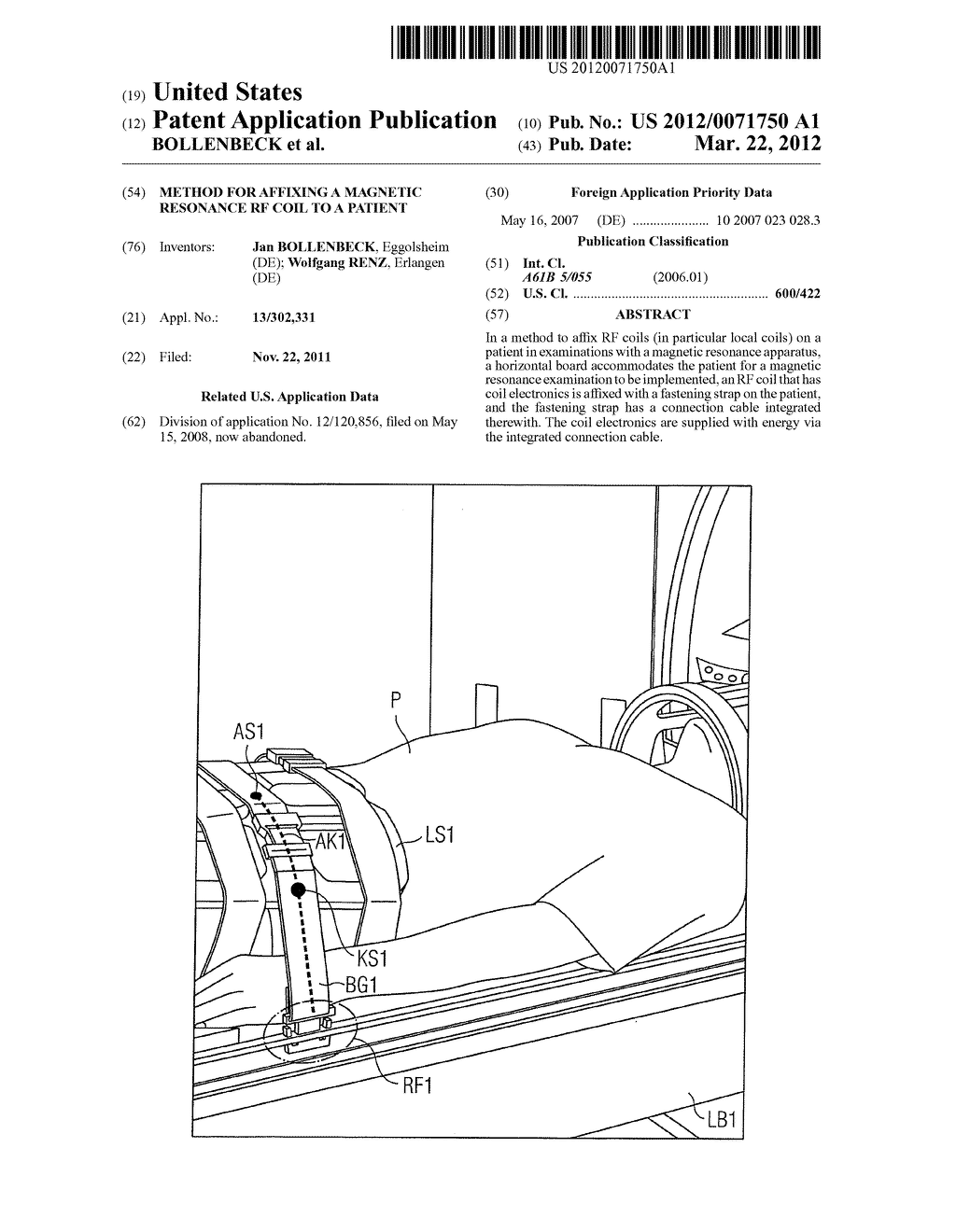 METHOD FOR AFFIXING A MAGNETIC RESONANCE RF COIL TO A PATIENT - diagram, schematic, and image 01