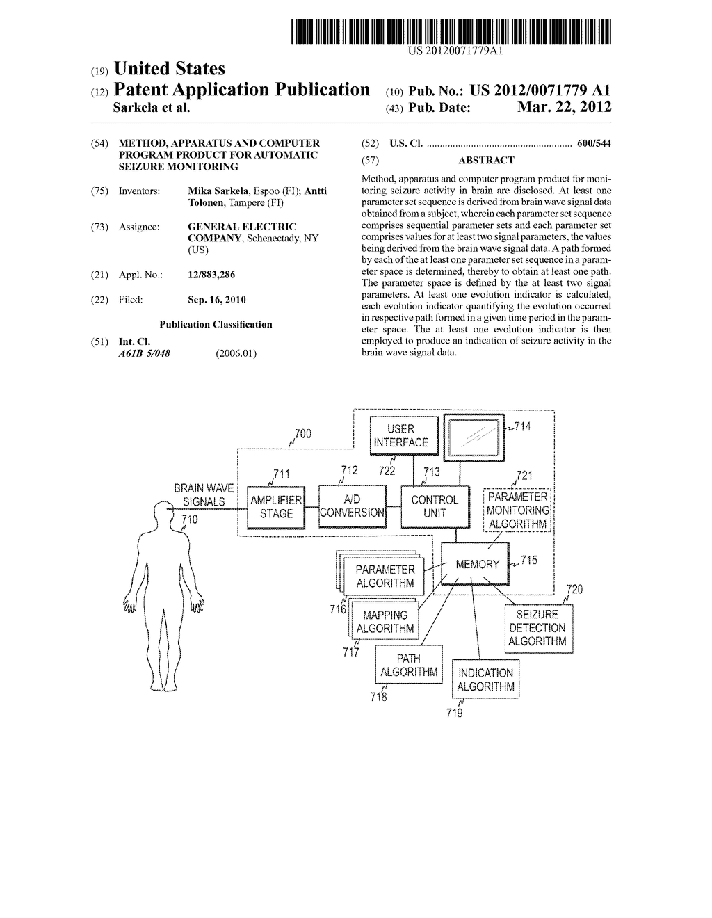 METHOD, APPARATUS AND COMPUTER PROGRAM PRODUCT FOR AUTOMATIC SEIZURE     MONITORING - diagram, schematic, and image 01