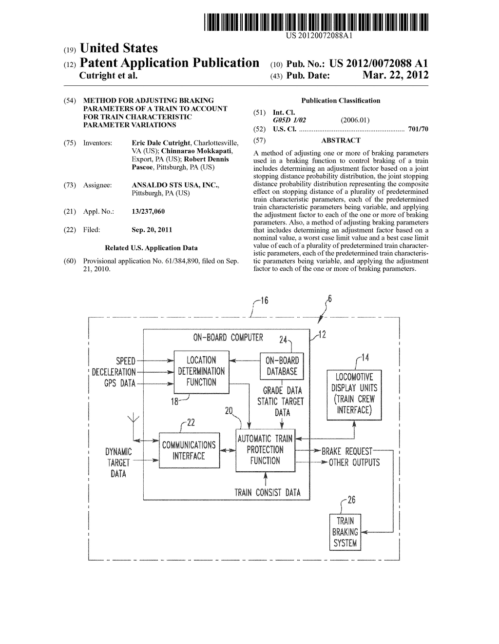 Method for Adjusting Braking Parameters of a Train to Account for Train     Characteristic Parameter Variations - diagram, schematic, and image 01