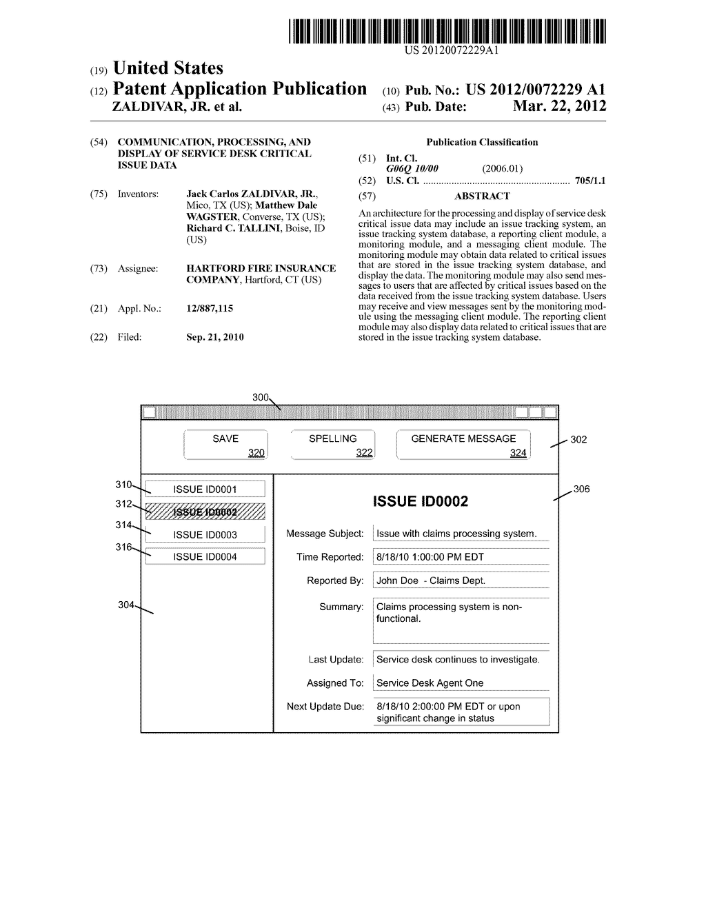 COMMUNICATION, PROCESSING, AND DISPLAY OF SERVICE DESK CRITICAL ISSUE DATA - diagram, schematic, and image 01