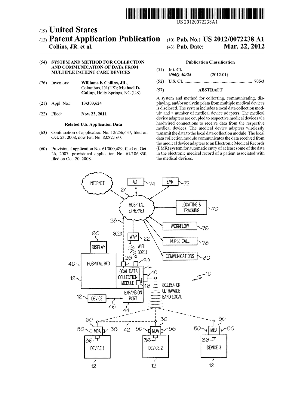 System and Method For Collection and Communication of Data From Multiple     Patient Care Devices - diagram, schematic, and image 01