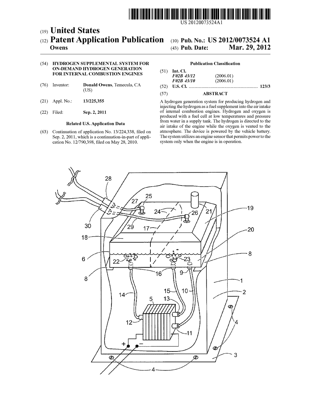 HYDROGEN SUPPLEMENTAL SYSTEM FOR ON-DEMAND HYDROGEN GENERATION FOR     INTERNAL COMBUSTION ENGINES - diagram, schematic, and image 01