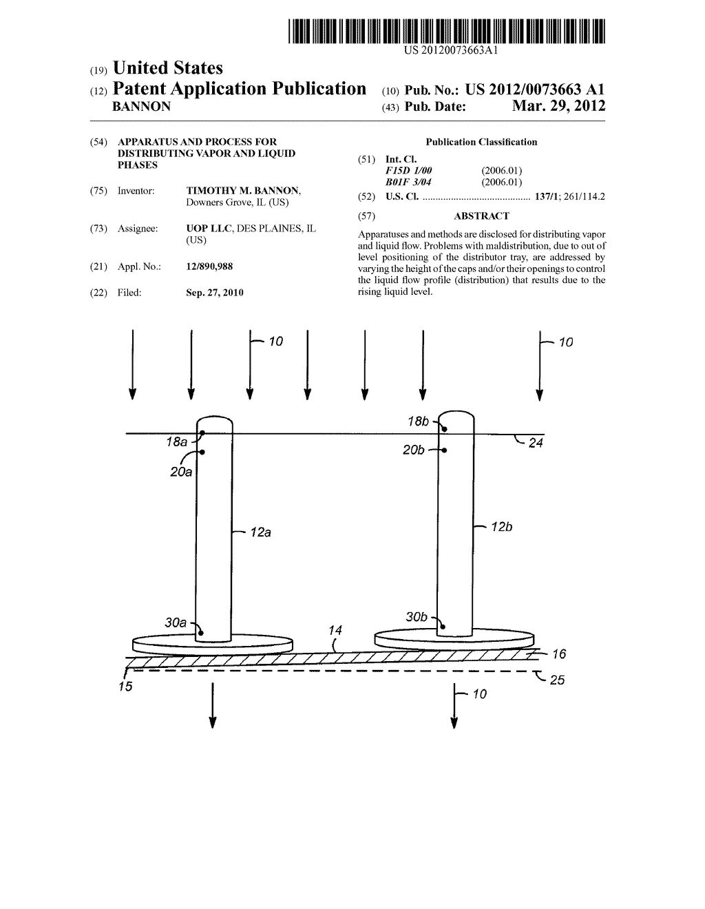APPARATUS AND PROCESS FOR DISTRIBUTING VAPOR AND LIQUID PHASES - diagram, schematic, and image 01