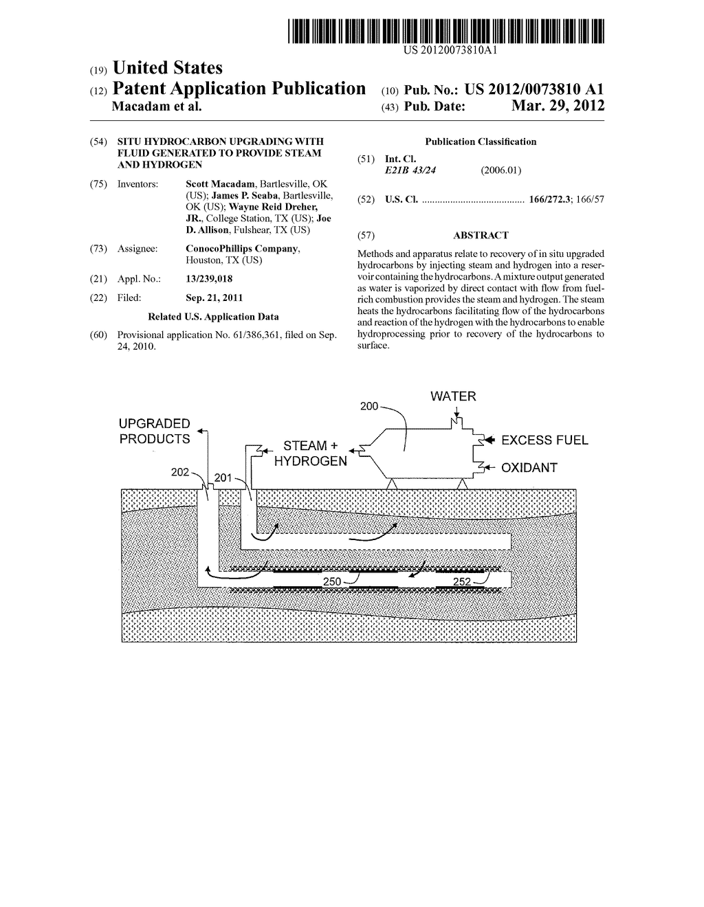 SITU HYDROCARBON UPGRADING WITH FLUID GENERATED TO PROVIDE STEAM AND     HYDROGEN - diagram, schematic, and image 01