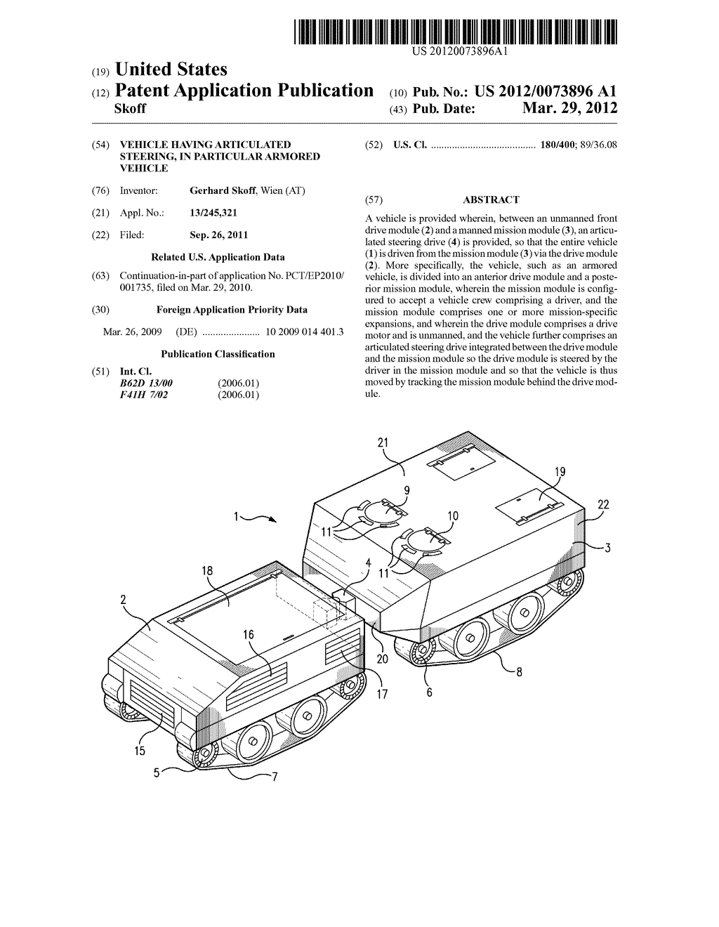 VEHICLE HAVING ARTICULATED STEERING, IN PARTICULAR ARMORED VEHICLE - diagram, schematic, and image 01
