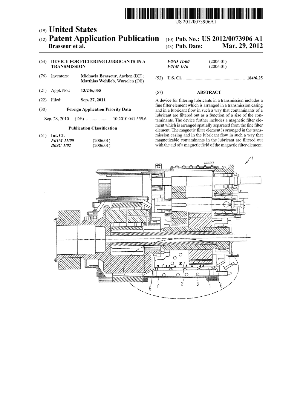 Device for filtering lubricants in a transmission - diagram, schematic, and image 01