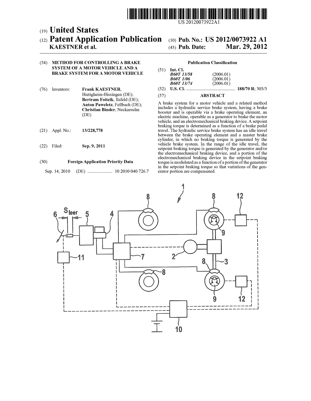 Method for controlling a brake system of a motor vehicle and a brake     system for a motor vehicle - diagram, schematic, and image 01