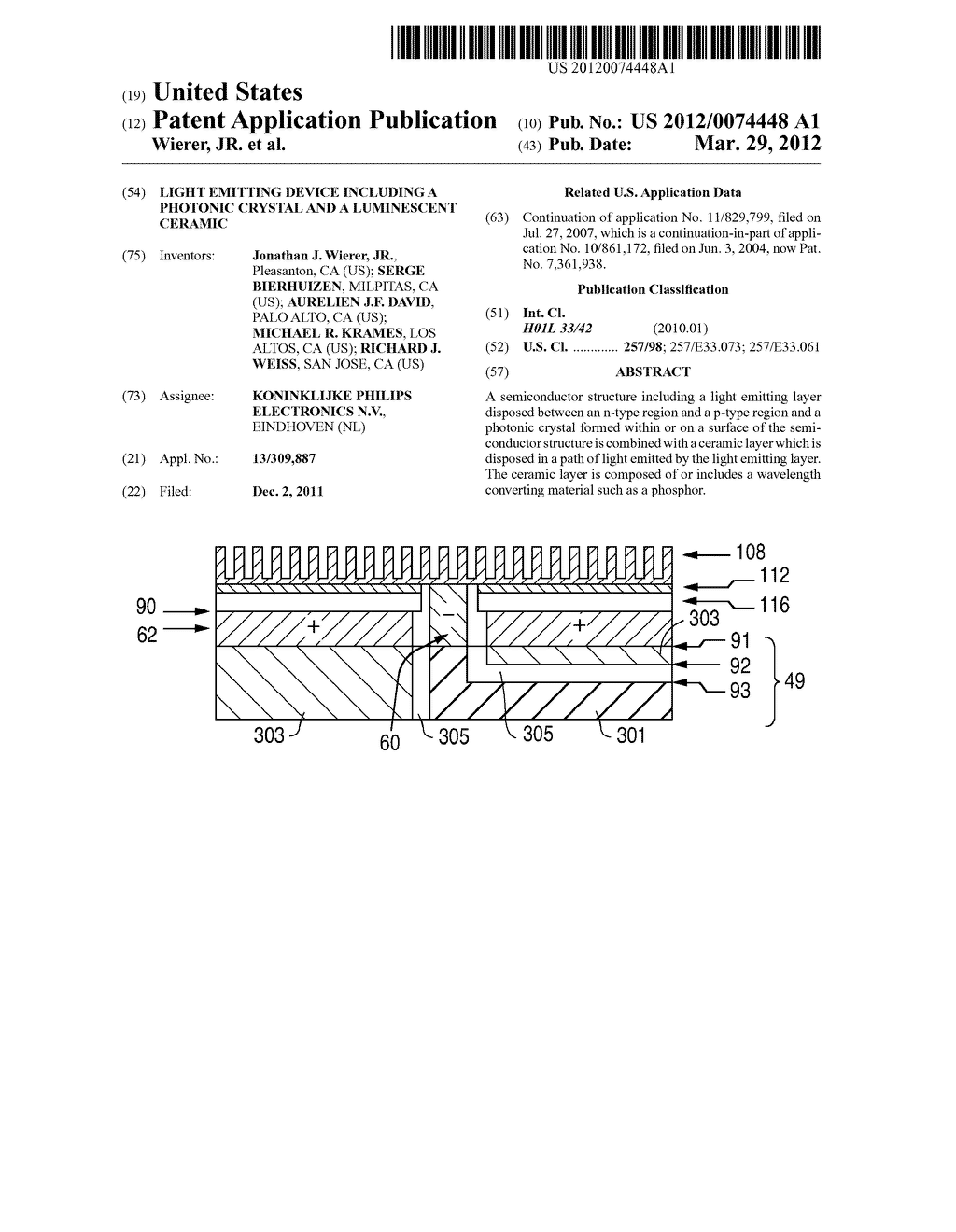 LIGHT EMITTING DEVICE INCLUDING A PHOTONIC CRYSTAL AND A LUMINESCENT     CERAMIC - diagram, schematic, and image 01