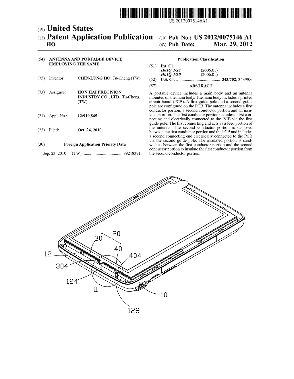 ANTENNA AND PORTABLE DEVICE EMPLOYING THE SAME - diagram, schematic, and image 01