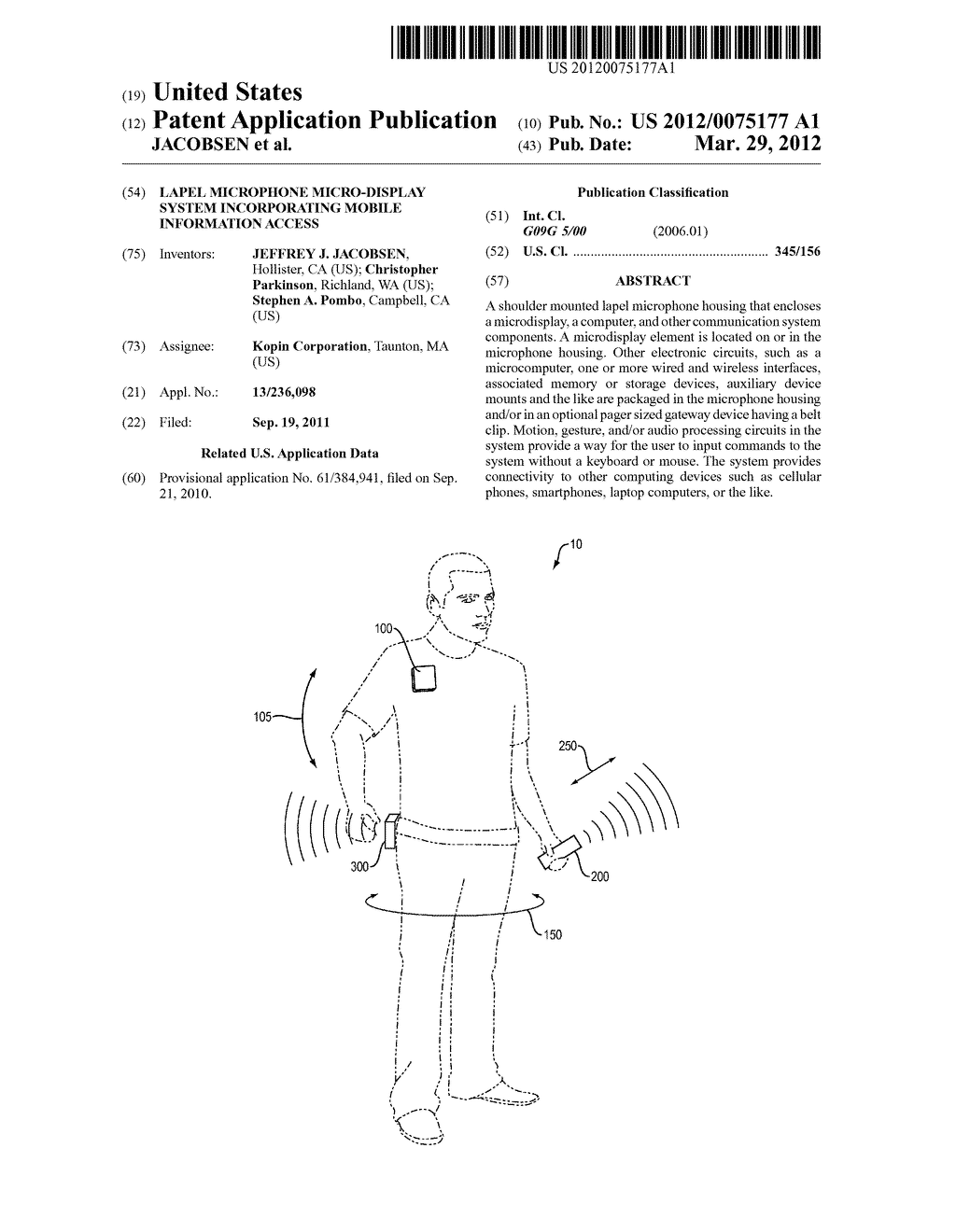 LAPEL MICROPHONE MICRO-DISPLAY SYSTEM INCORPORATING MOBILE INFORMATION     ACCESS - diagram, schematic, and image 01