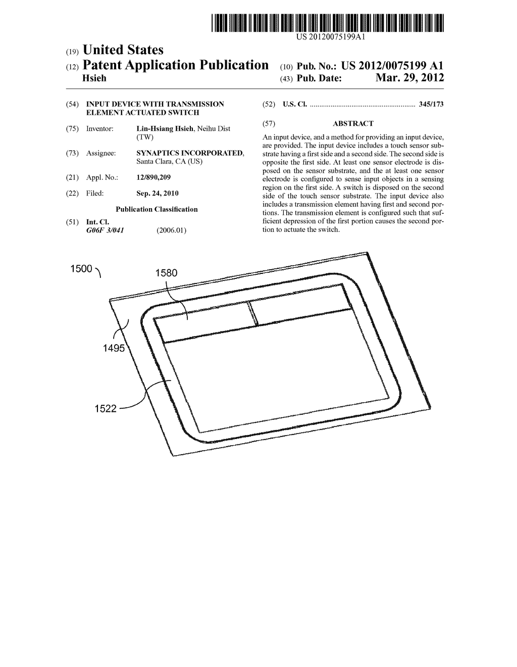 INPUT DEVICE WITH TRANSMISSION ELEMENT ACTUATED SWITCH - diagram, schematic, and image 01