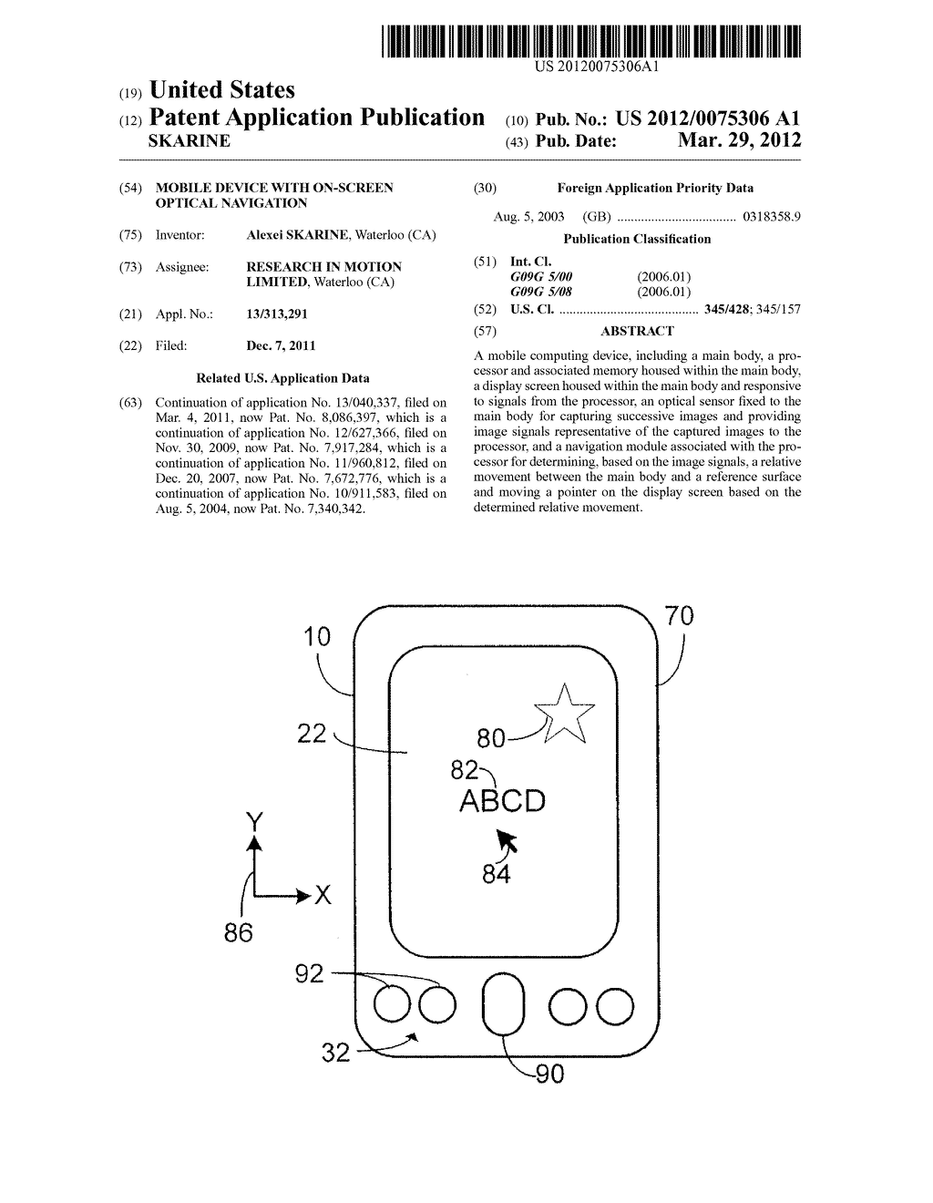 MOBILE DEVICE WITH ON-SCREEN OPTICAL NAVIGATION - diagram, schematic, and image 01