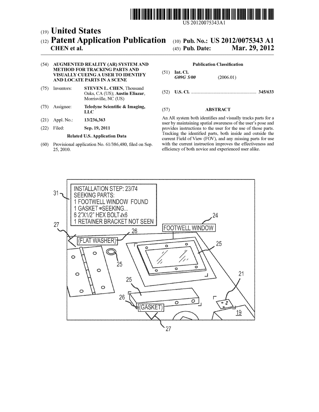 AUGMENTED REALITY (AR) SYSTEM AND METHOD FOR TRACKING PARTS AND VISUALLY     CUEING A USER TO IDENTIFY AND LOCATE PARTS IN A SCENE - diagram, schematic, and image 01