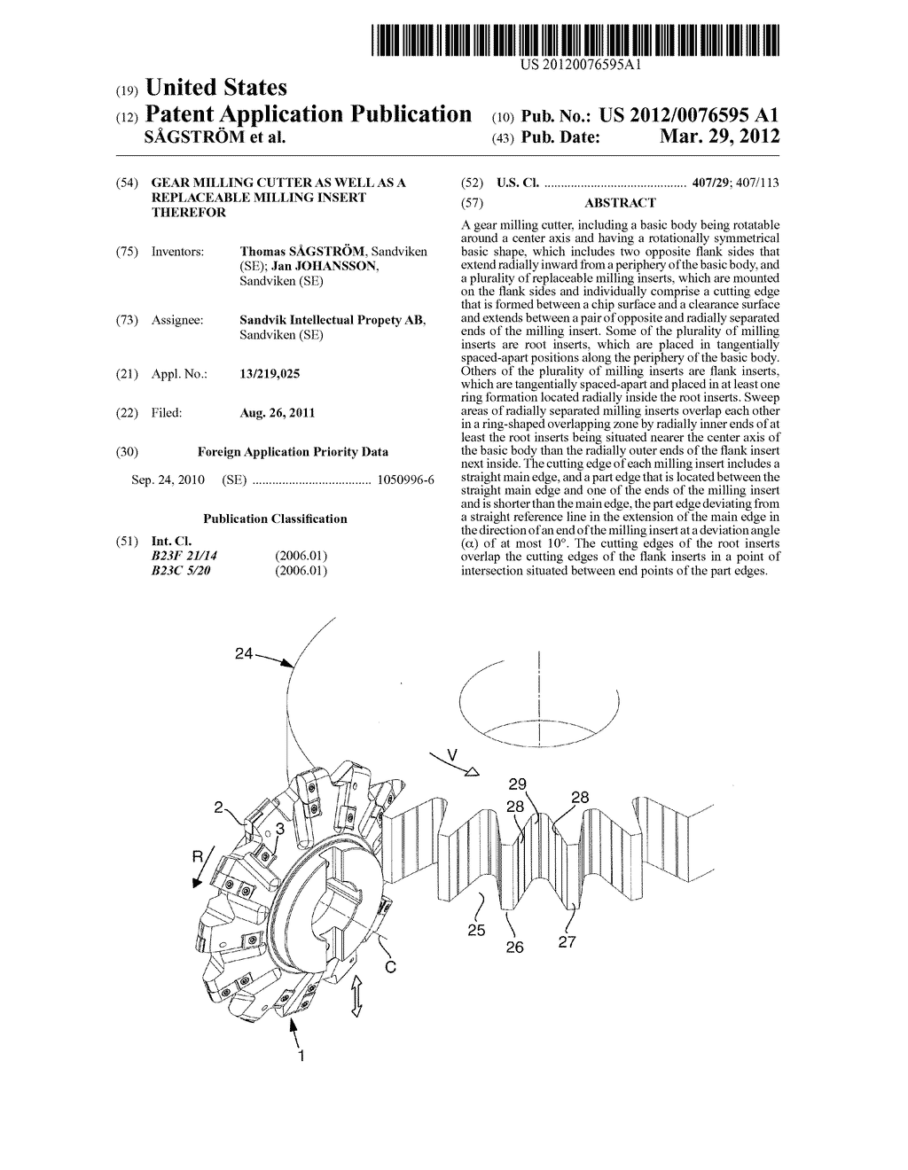 GEAR MILLING CUTTER AS WELL AS A REPLACEABLE MILLING INSERT THEREFOR - diagram, schematic, and image 01