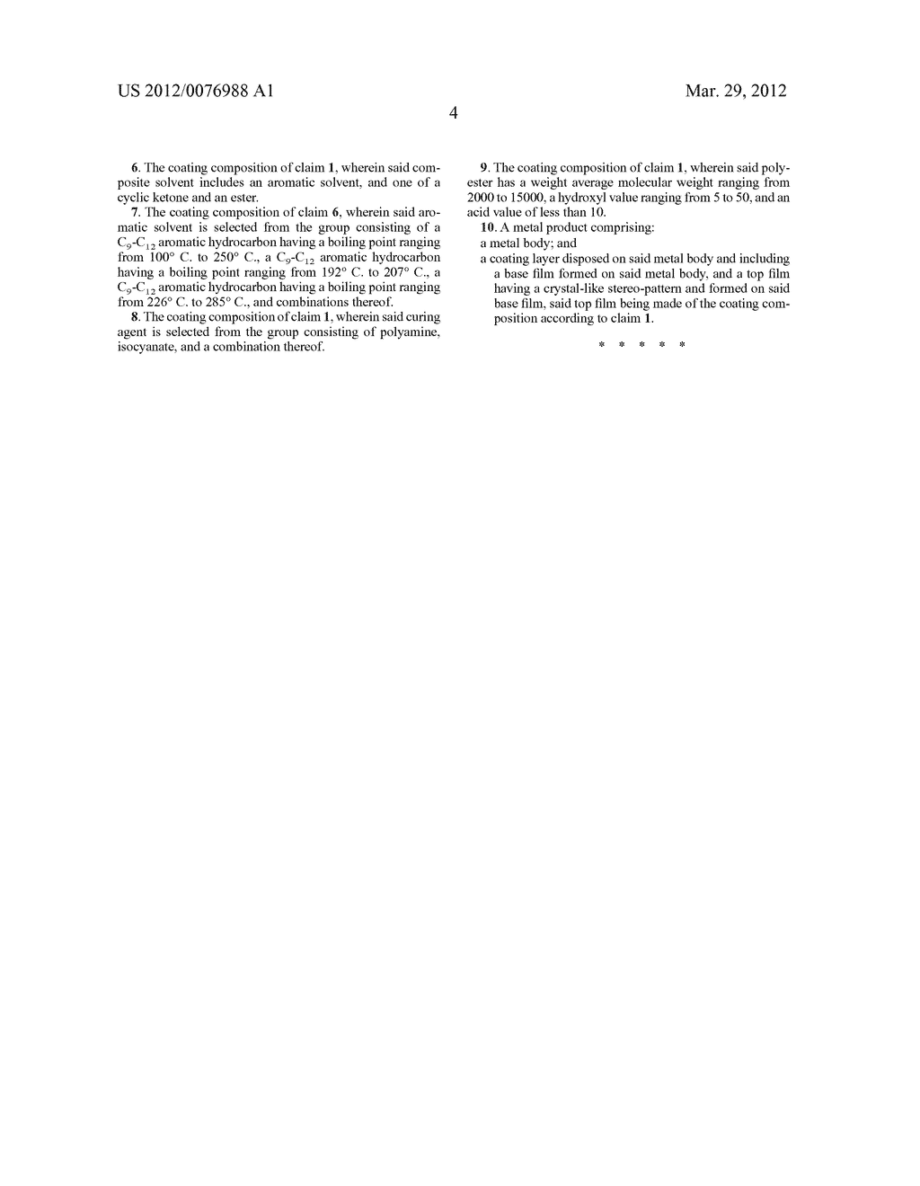 COATING COMPOSITION CAPABLE OF FORMING A CRYSTAL-LIKE STEREO-PATTERN AND     METAL PRODUCT HAVING THE CRYSTAL-LIKE STEREO-PATTERN FORMED THEREON - diagram, schematic, and image 07