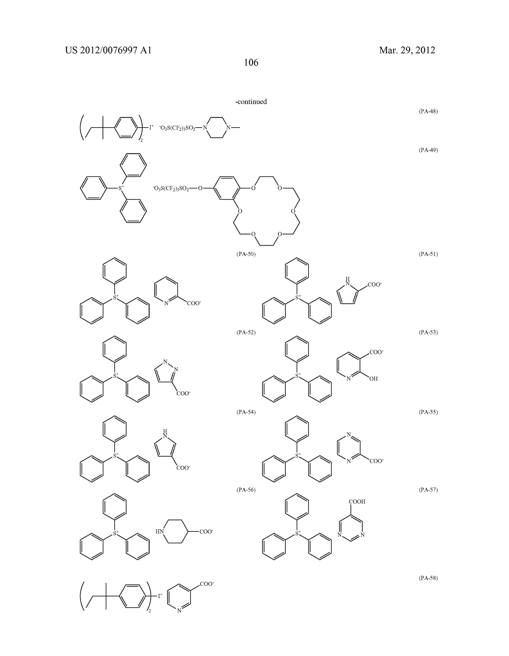 ACTINIC-RAY- OR RADIATION-SENSITIVE RESIN COMPOSITION, ACTINIC-RAY- OR     RADIATION-SENSITIVE FILM THEREFROM AND METHOD OF FORMING PATTERN - diagram, schematic, and image 107