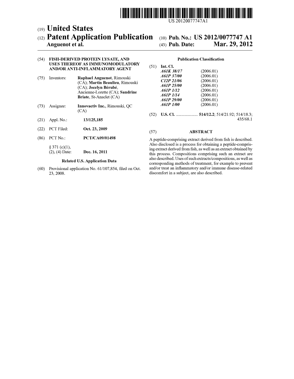 FISH-DERIVED PROTEIN LYSATE, AND USES THEREOF AS IMMUNOMODULATORY AND/OR     ANTI-INFLAMMATORY AGENT - diagram, schematic, and image 01