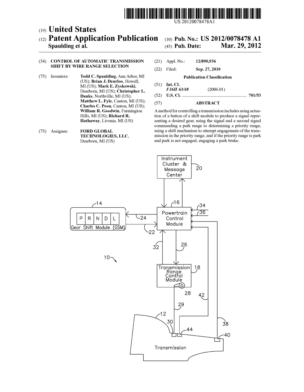 Control of Automatic Transmission Shift by Wire Range Selection - diagram, schematic, and image 01