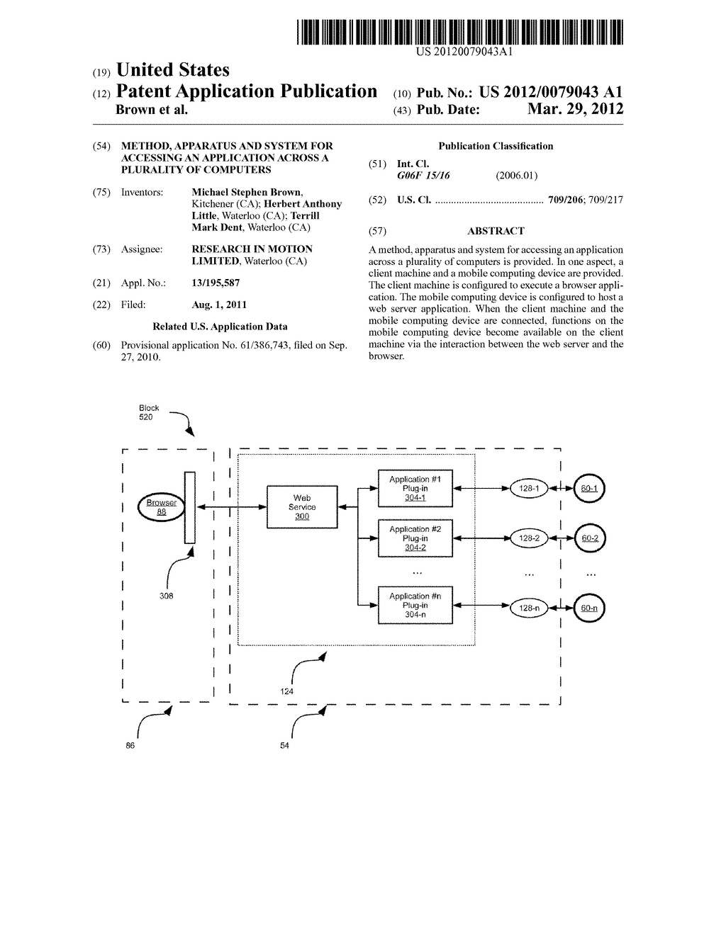 METHOD, APPARATUS AND SYSTEM FOR ACCESSING AN APPLICATION ACROSS A     PLURALITY OF COMPUTERS - diagram, schematic, and image 01