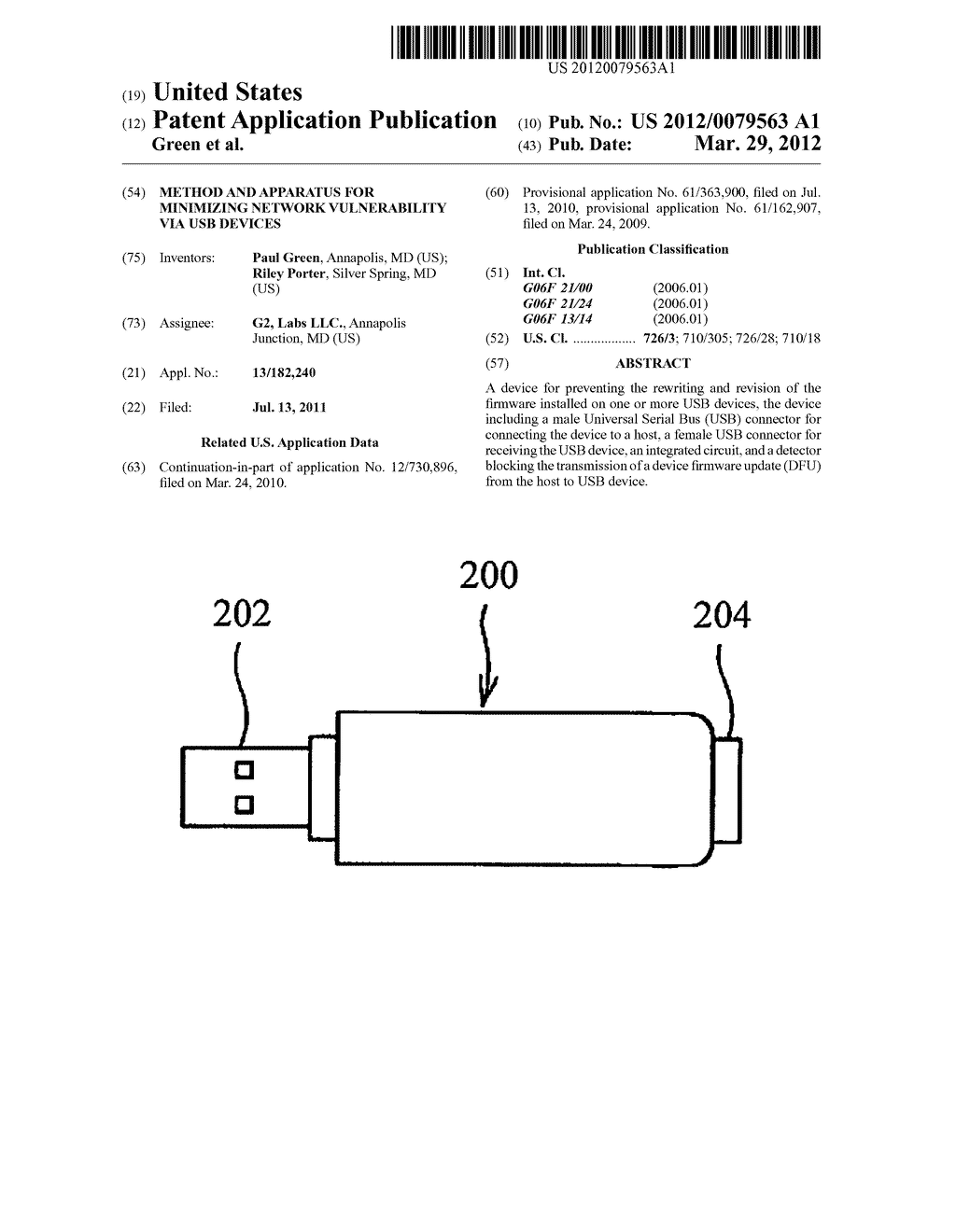 METHOD AND APPARATUS FOR MINIMIZING NETWORK VULNERABILITY VIA USB DEVICES - diagram, schematic, and image 01