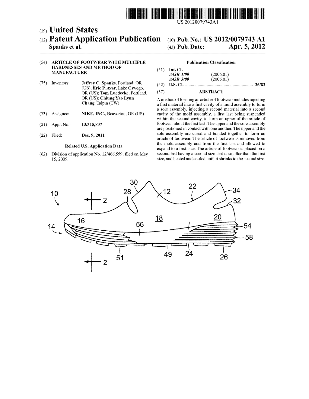 Article of Footwear with Multiple Hardnesses and Method of Manufacture - diagram, schematic, and image 01