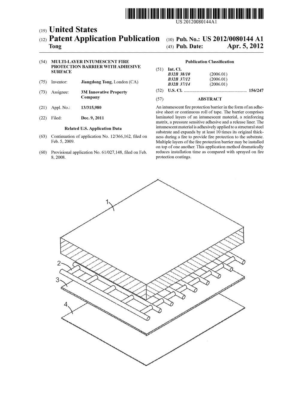 MULTI-LAYER INTUMESCENT FIRE PROTECTION BARRIER WITH ADHESIVE SURFACE - diagram, schematic, and image 01