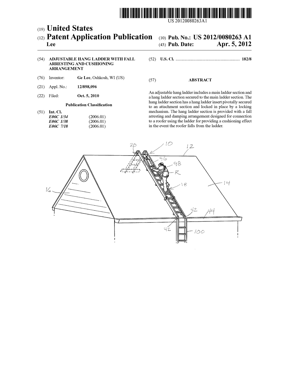 Adjustable Hang Ladder with Fall Arresting and Cushioning Arrangement - diagram, schematic, and image 01