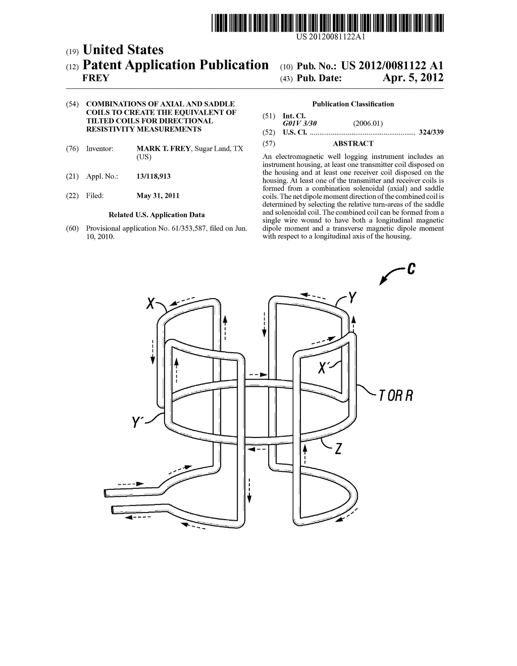 COMBINATIONS OF AXIAL AND SADDLE COILS TO CREATE THE EQUIVALENT OF TILTED     COILS FOR DIRECTIONAL RESISTIVITY MEASUREMENTS - diagram, schematic, and image 01