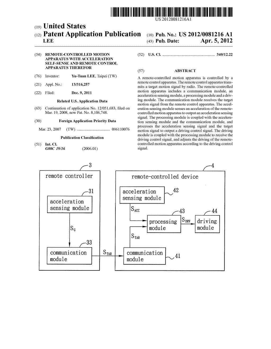 REMOTE-CONTROLLED MOTION APPARATUS WITH ACCELERATION SELF-SENSE AND REMOTE     CONTROL APPARATUS THEREFOR - diagram, schematic, and image 01