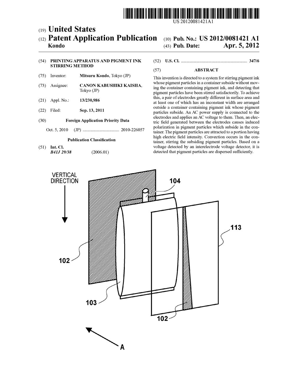 PRINTING APPARATUS AND PIGMENT INK STIRRING METHOD - diagram, schematic, and image 01