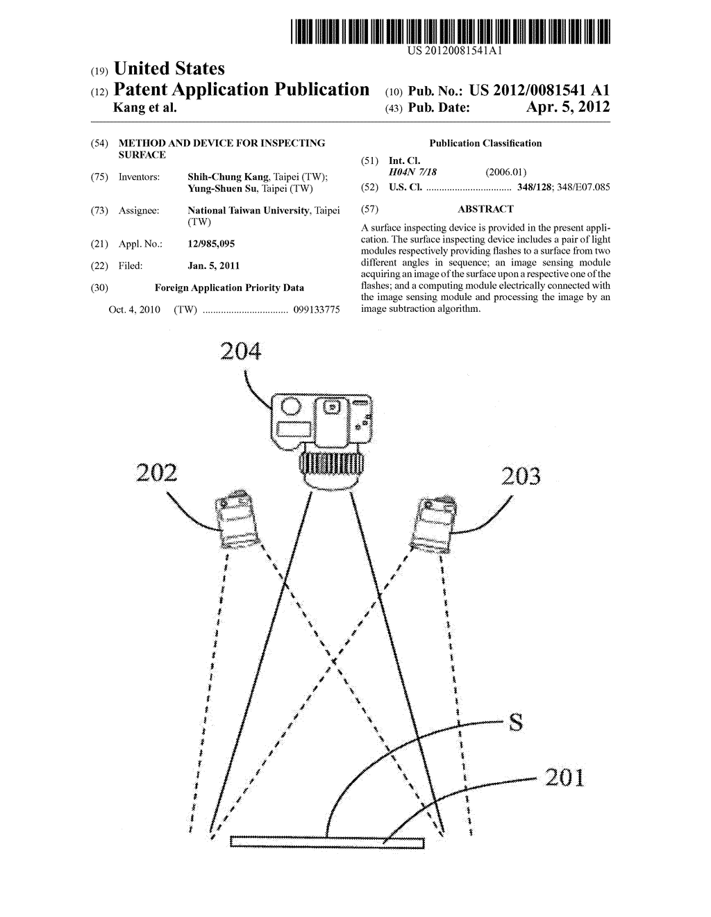 METHOD AND DEVICE FOR INSPECTING SURFACE - diagram, schematic, and image 01