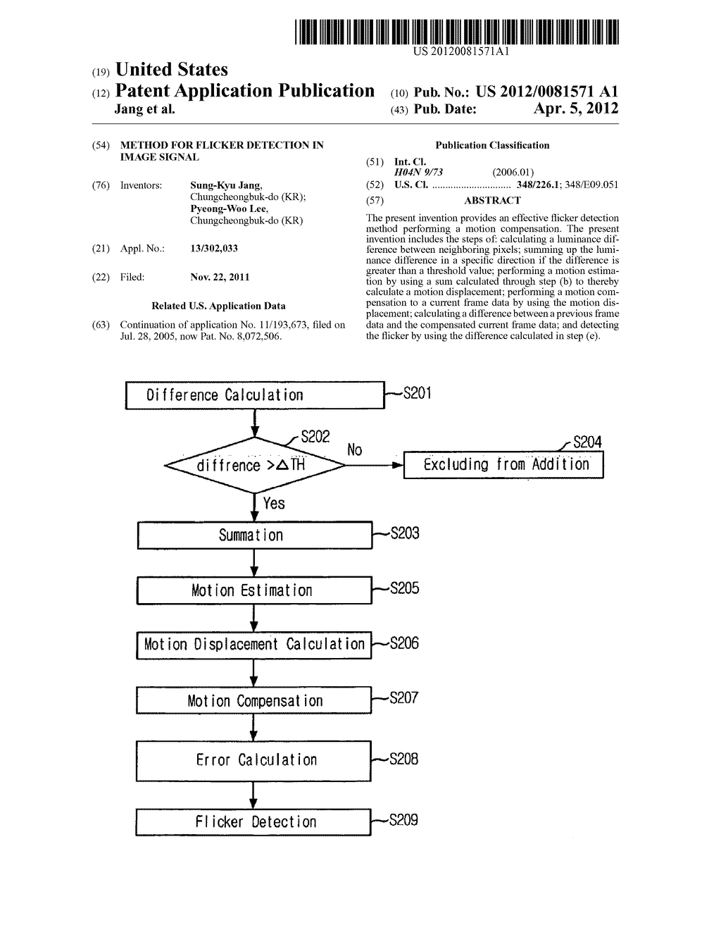 METHOD FOR FLICKER DETECTION IN IMAGE SIGNAL - diagram, schematic, and image 01