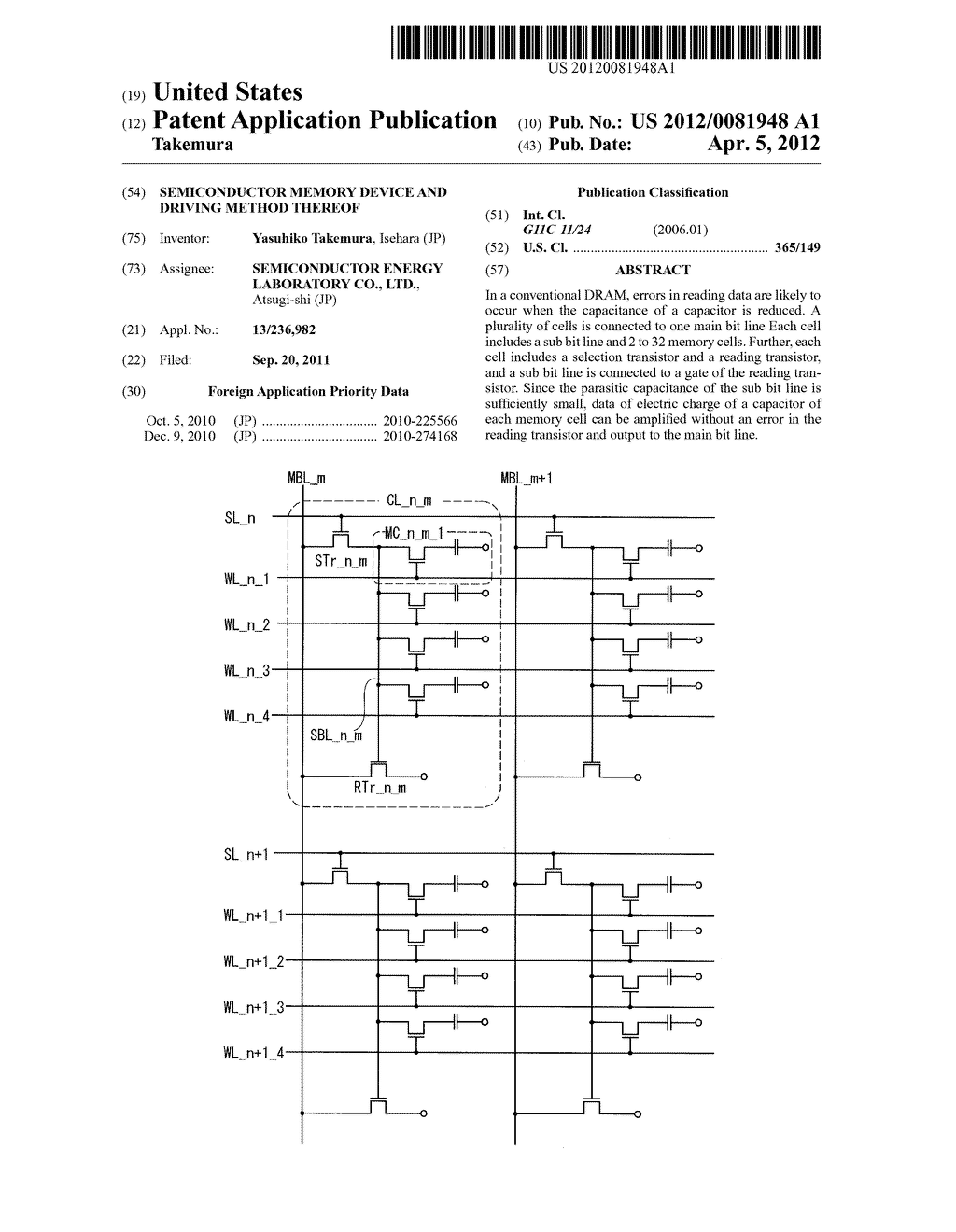 SEMICONDUCTOR MEMORY DEVICE AND DRIVING METHOD THEREOF - diagram, schematic, and image 01