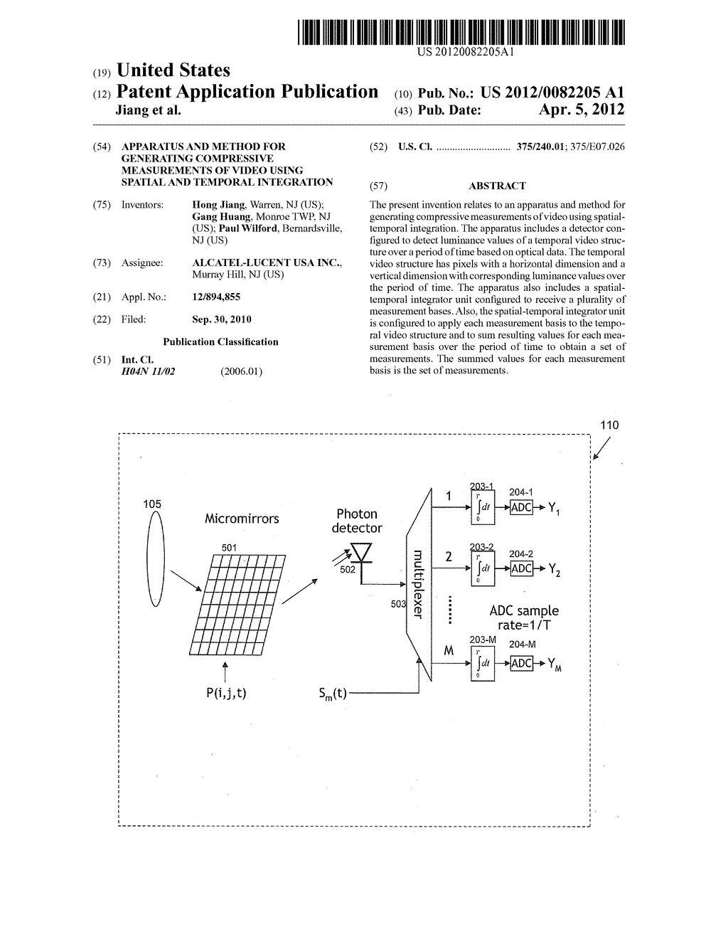 APPARATUS AND METHOD FOR GENERATING COMPRESSIVE MEASUREMENTS OF VIDEO     USING SPATIAL AND TEMPORAL INTEGRATION - diagram, schematic, and image 01