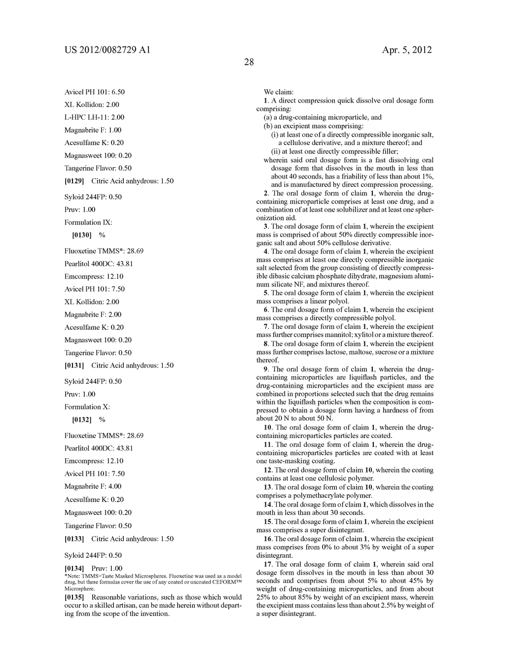 QUICK DISSOLVE COMPOSITIONS AND TABLETS BASED THEREON - diagram, schematic, and image 29