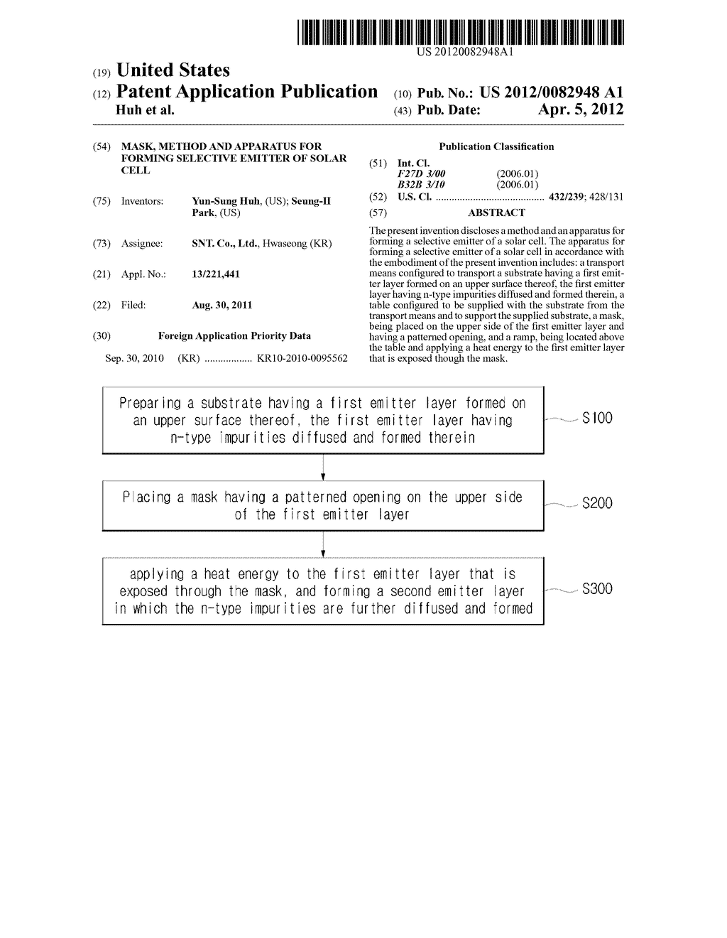 MASK, METHOD AND APPARATUS FOR FORMING SELECTIVE EMITTER OF SOLAR CELL - diagram, schematic, and image 01