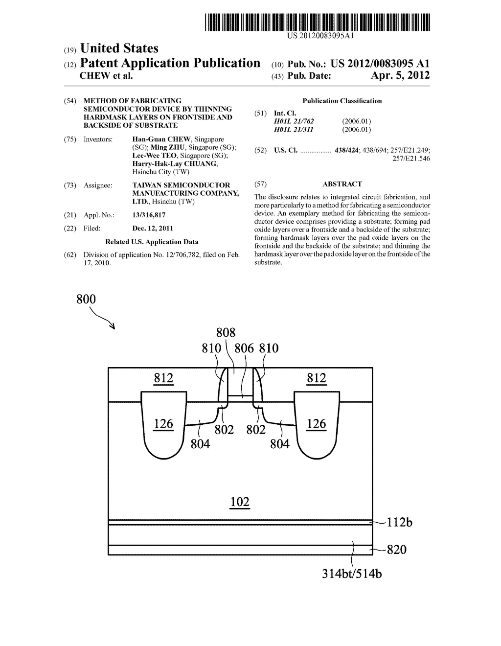 METHOD OF FABRICATING SEMICONDUCTOR DEVICE BY THINNING HARDMASK LAYERS ON     FRONTSIDE AND BACKSIDE OF SUBSTRATE - diagram, schematic, and image 01