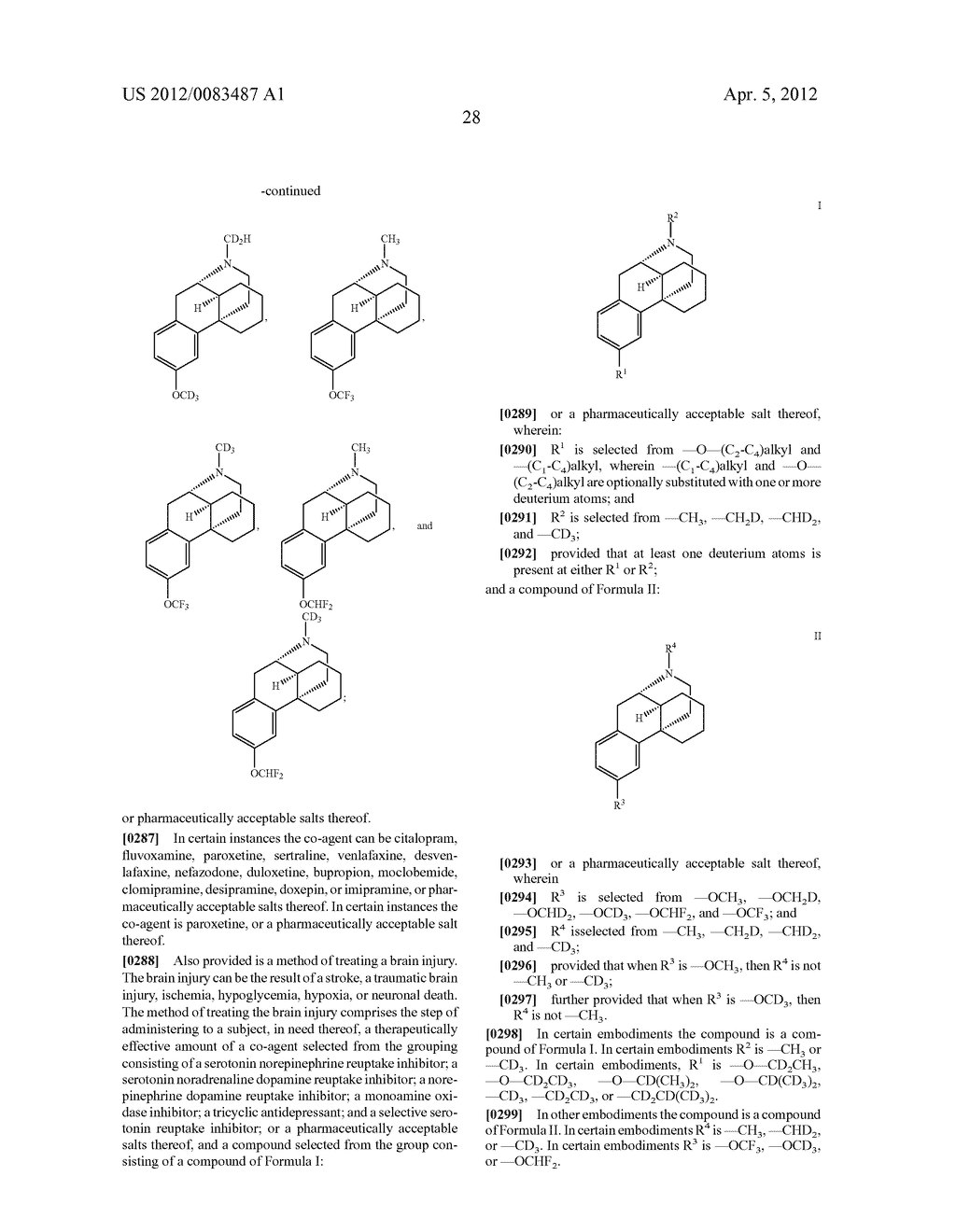 COMBINATION OF MORPHINAN COMPOUNDS AND ANTIDEPRESSANT FOR THE TREATMENT OF     PSEUDOBULBAR AFFECT, NEUROLGICAL DISEASES, INTRACTABLE AND CHRONIC PAIN     AND BRAIN INJURY - diagram, schematic, and image 30