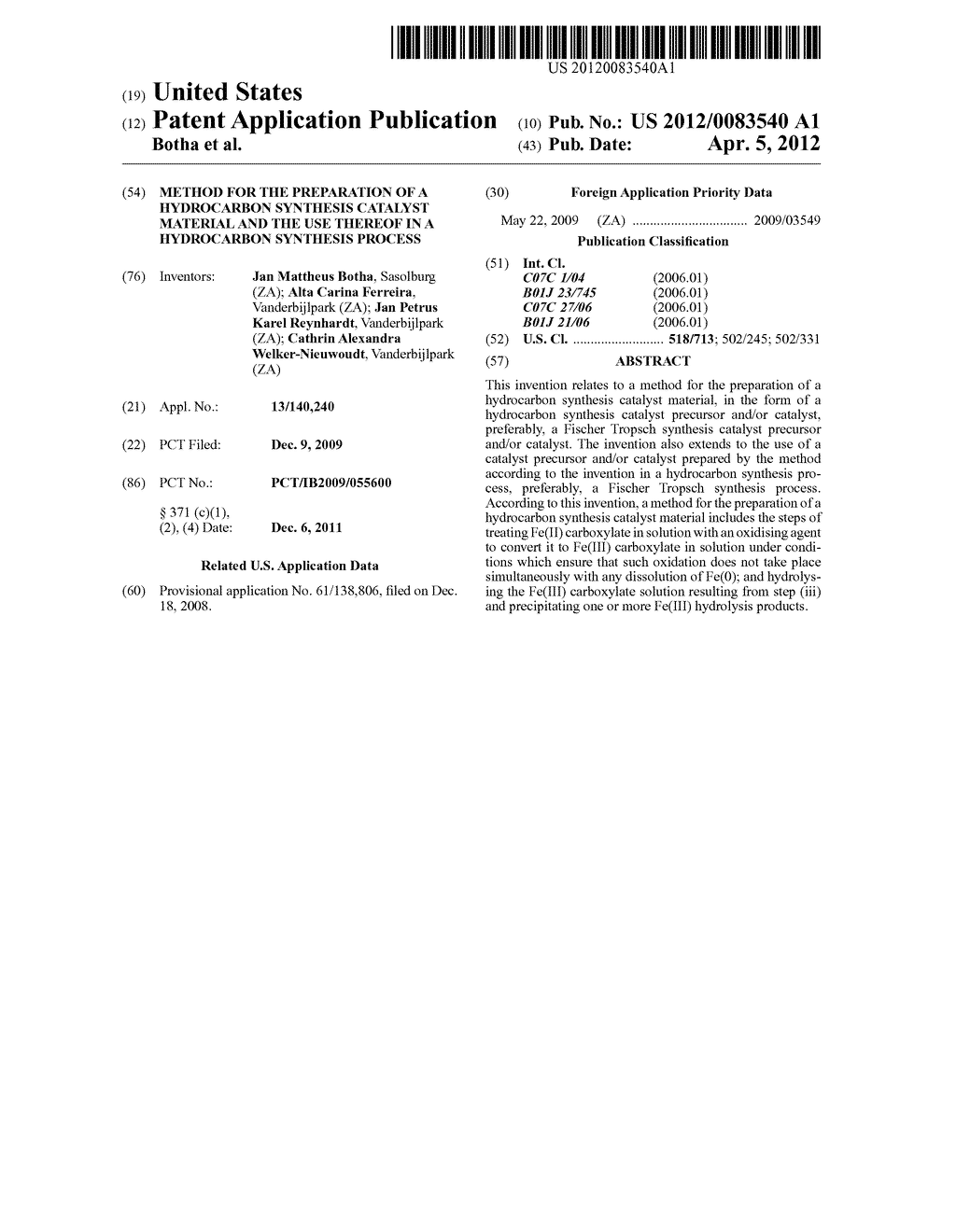 METHOD FOR THE PREPARATION OF A HYDROCARBON SYNTHESIS CATALYST MATERIAL     AND THE USE THEREOF IN A HYDROCARBON SYNTHESIS PROCESS - diagram, schematic, and image 01