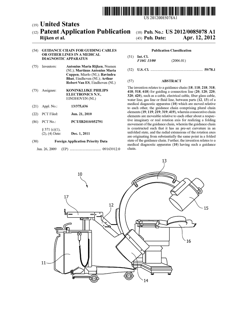 GUIDANCE CHAIN FOR GUIDING CABLES OR OTHER LINES IN A MEDICAL DIAGNOSTIC     APPARATUS - diagram, schematic, and image 01