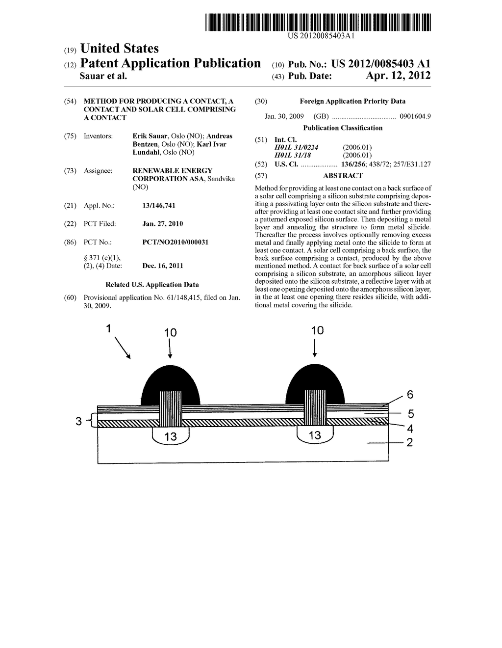 METHOD FOR PRODUCING A CONTACT, A CONTACT AND SOLAR CELL COMPRISING A     CONTACT - diagram, schematic, and image 01