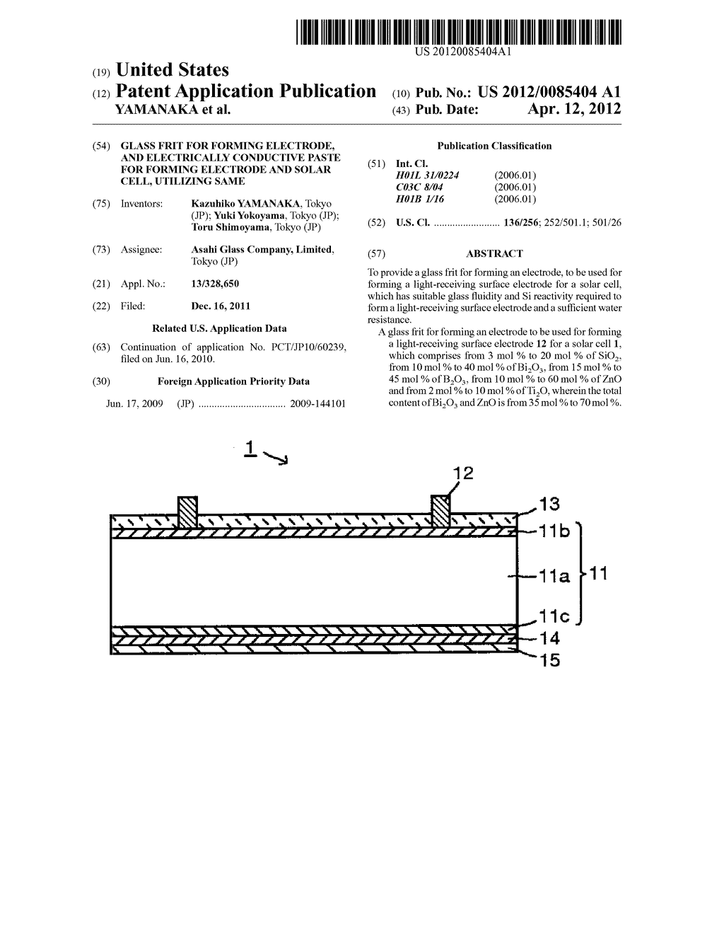 GLASS FRIT FOR FORMING ELECTRODE, AND ELECTRICALLY CONDUCTIVE PASTE FOR     FORMING ELECTRODE AND SOLAR CELL, UTILIZING SAME - diagram, schematic, and image 01