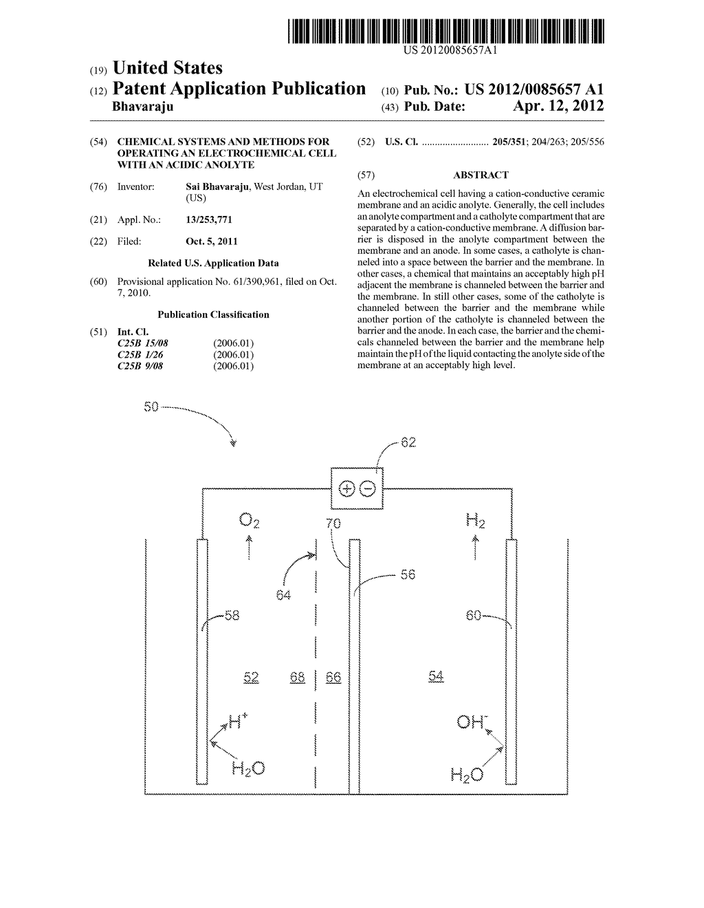 CHEMICAL SYSTEMS AND METHODS FOR OPERATING AN ELECTROCHEMICAL CELL WITH AN     ACIDIC ANOLYTE - diagram, schematic, and image 01