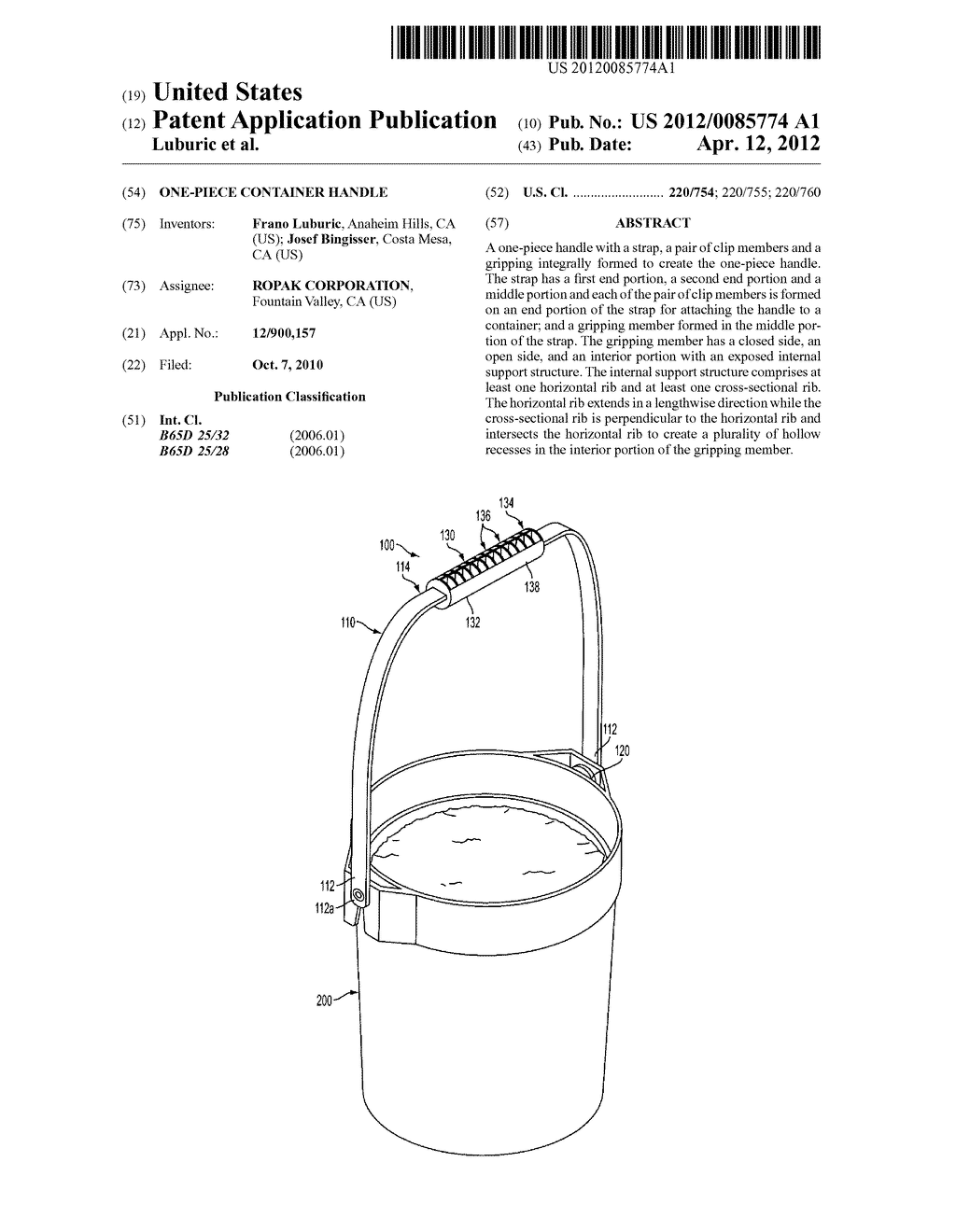 ONE-PIECE CONTAINER HANDLE - diagram, schematic, and image 01