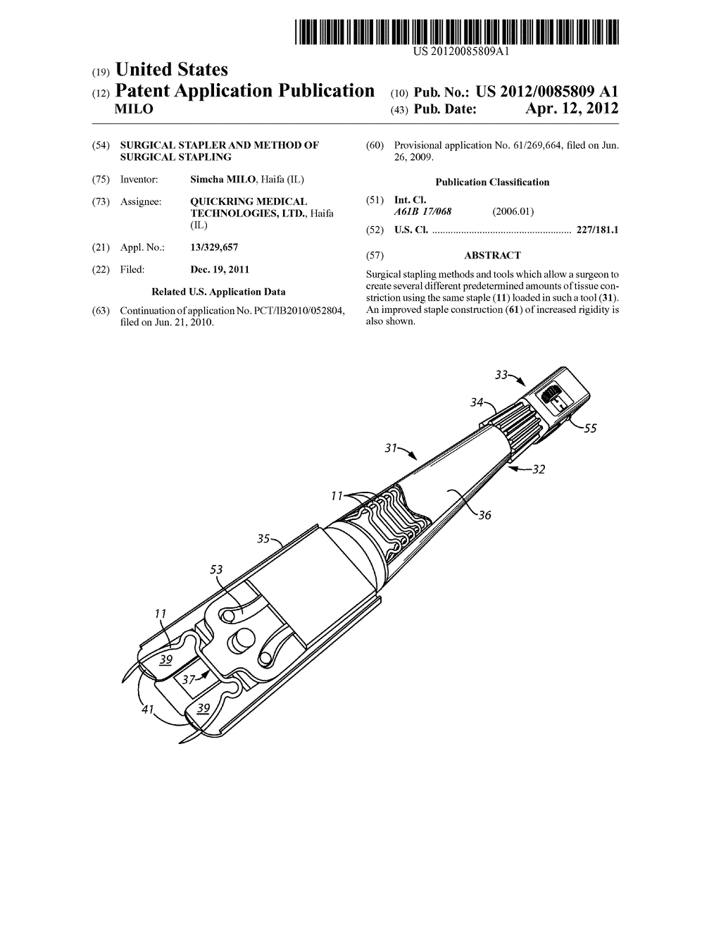 SURGICAL STAPLER AND METHOD OF SURGICAL STAPLING - diagram, schematic, and image 01